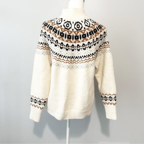 Cupcakes and cashmere fair isle ivory sweater super soft cozy size large turtle - Picture 3 of 7